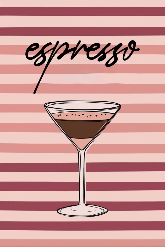 Fun espresso martini illustration with bold lettering.