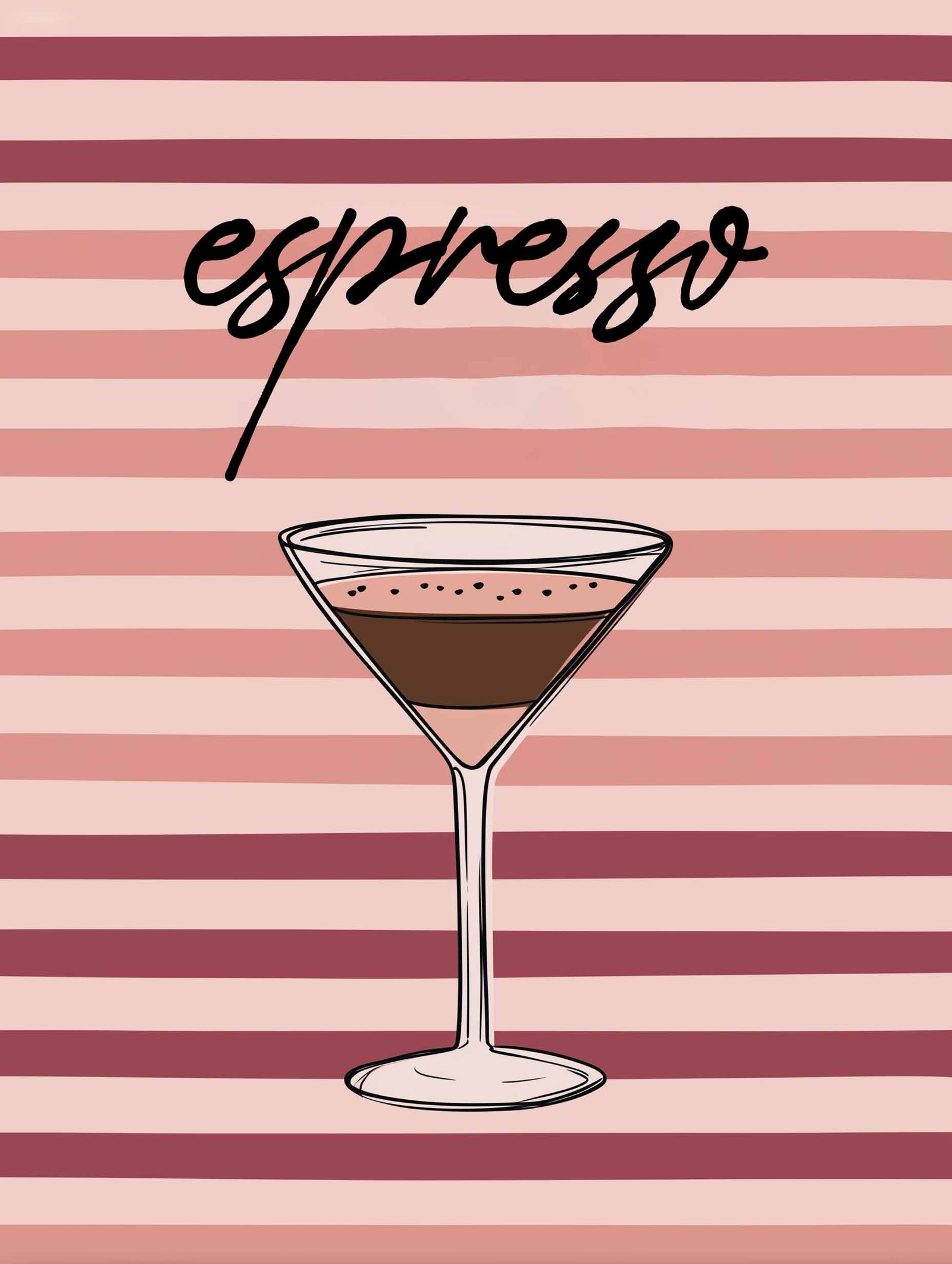 Fun espresso martini illustration with bold lettering.