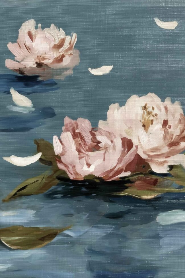 Soft pastel flowers drifting on blue water