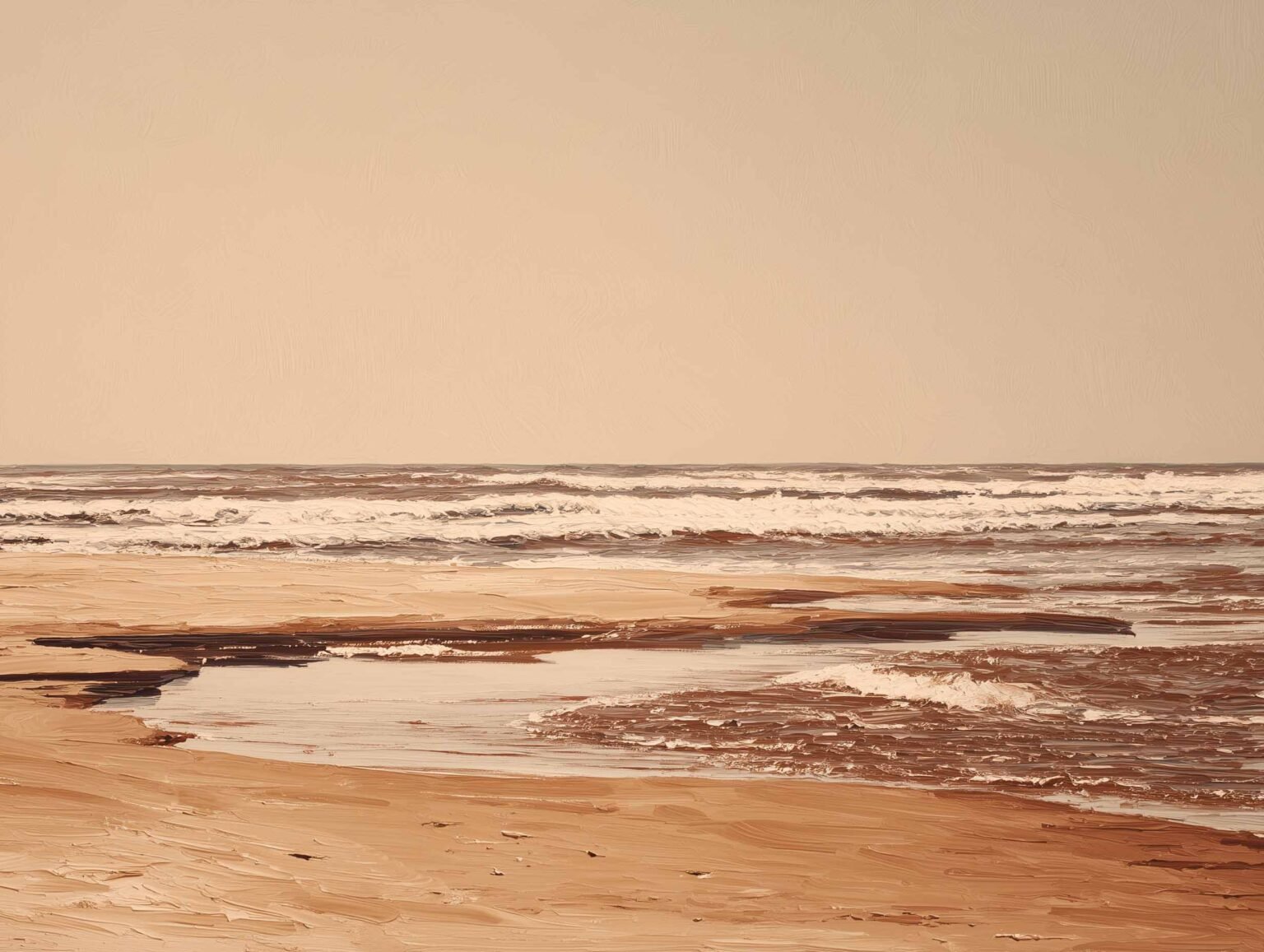 ocean waves meeting the shore under a golden sky