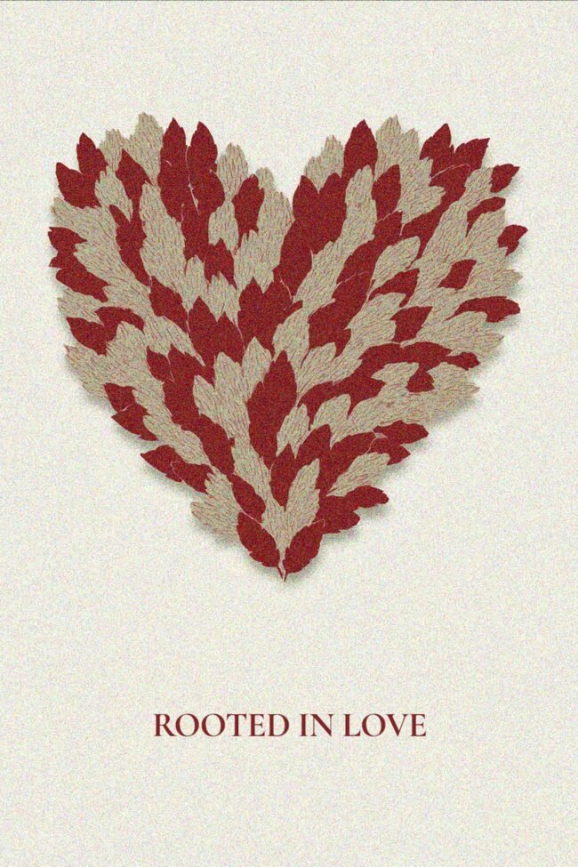 heart design poster in red and beige tones