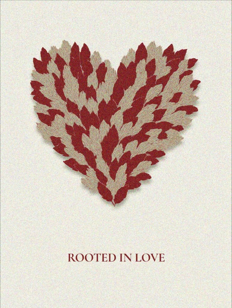 heart design poster in red and beige tones