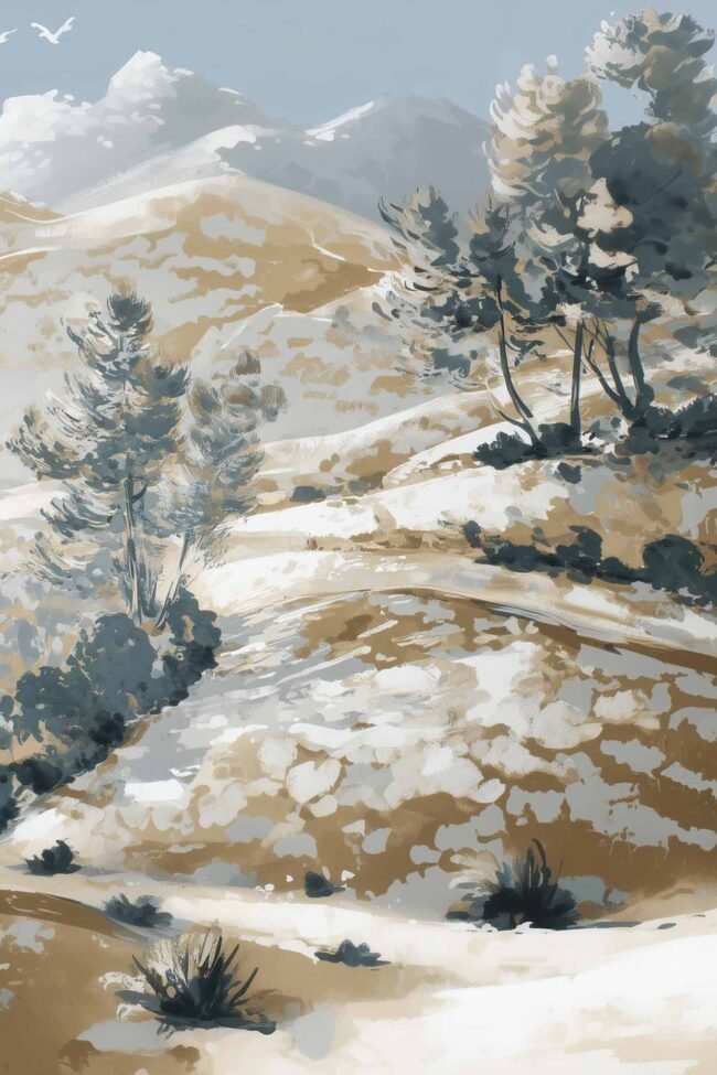 village scene in soft earthy tones