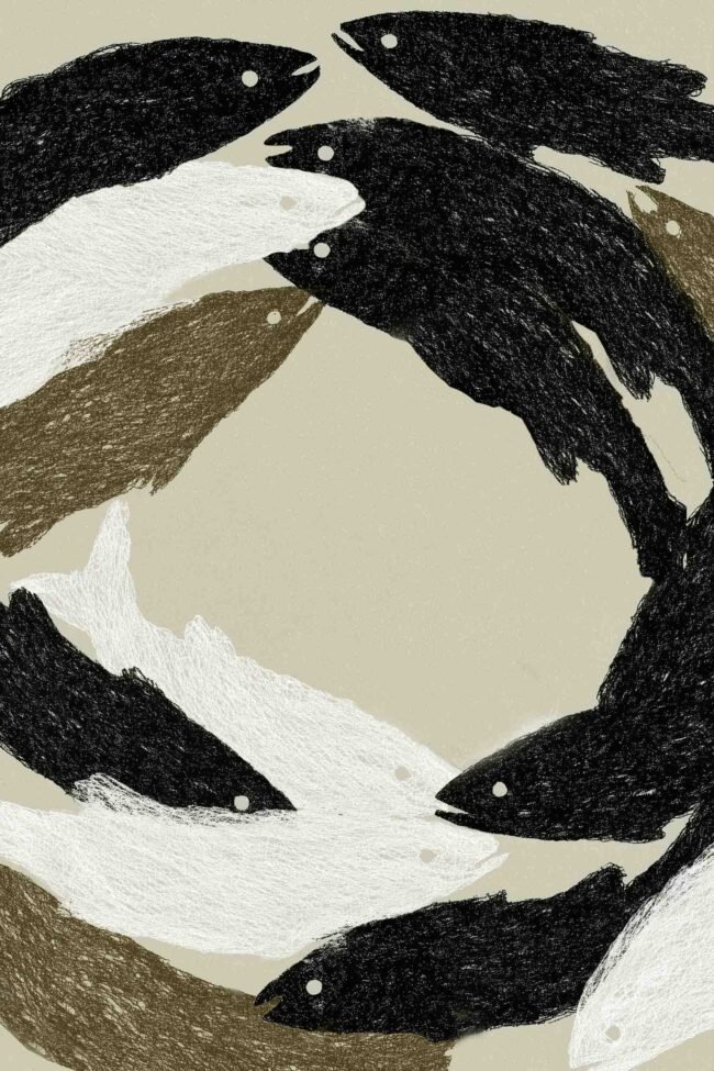 Poster of swimming fish in neutral earthy tones