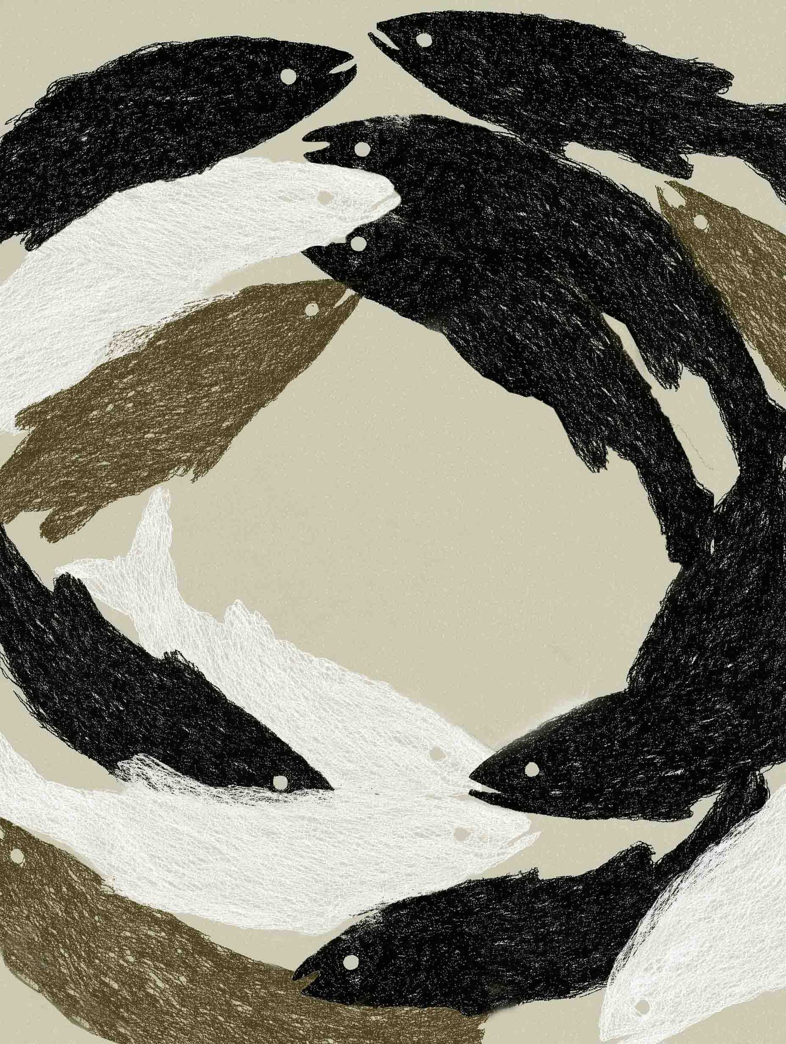 Poster of swimming fish in neutral earthy tones