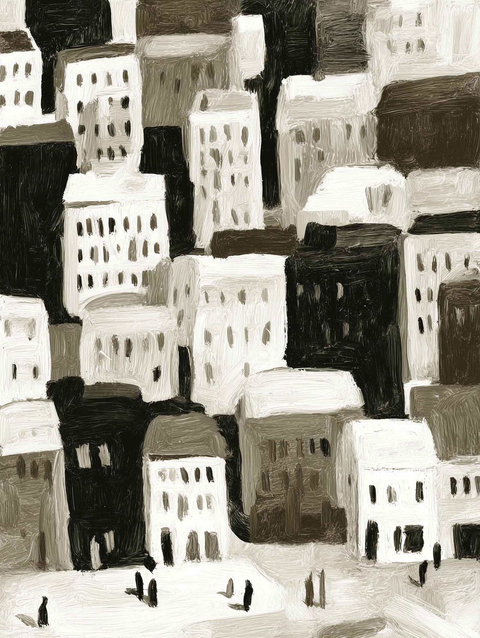 Abstract neutral-toned painting poster of urban buildings