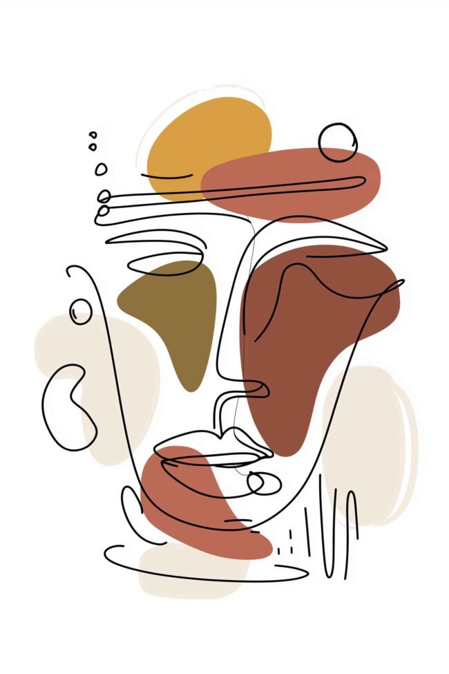 Poster of an abstract minimalist face in warm earthy tones