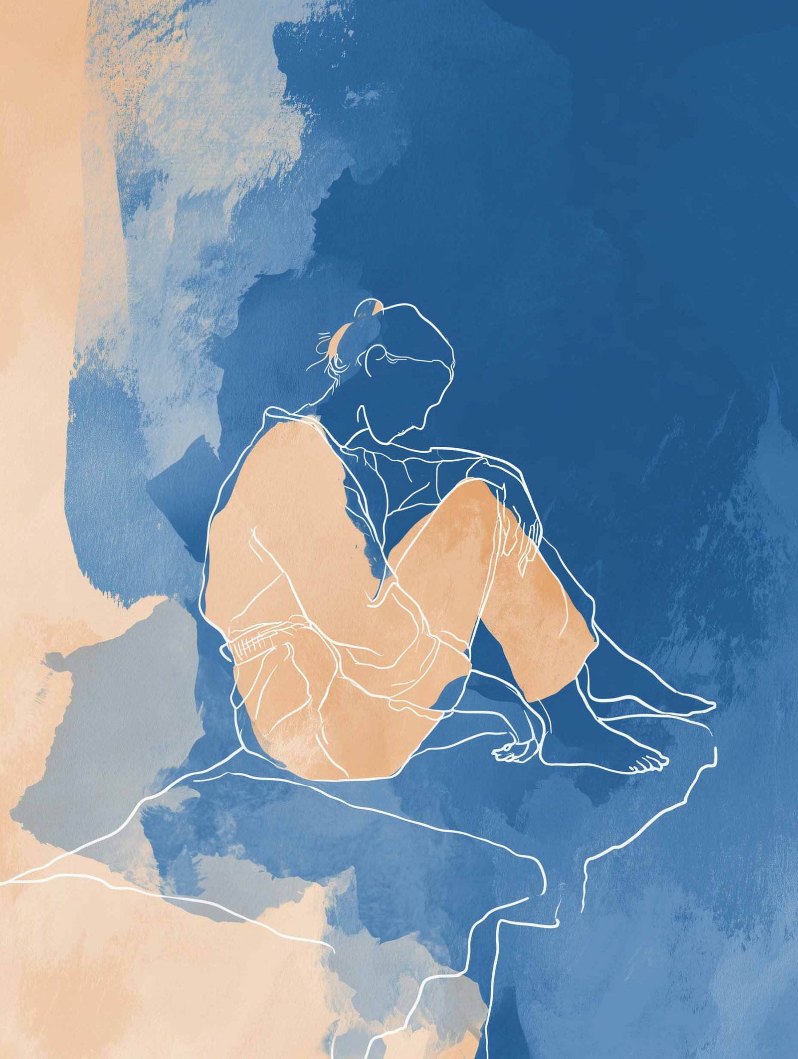 Modern abstract figure in blue and beige tones