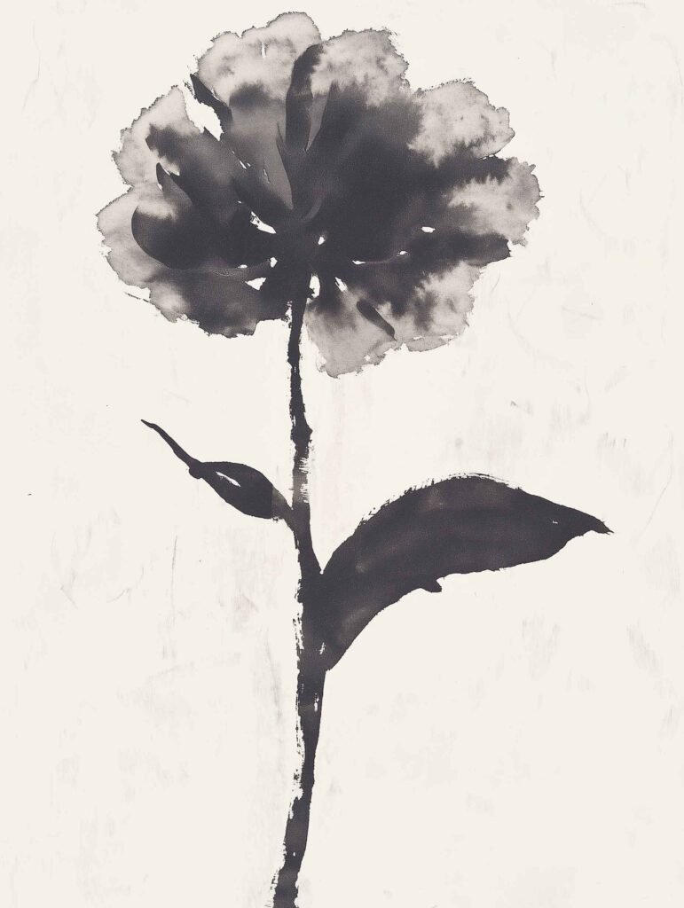 Minimalist black ink painting poster of a flower