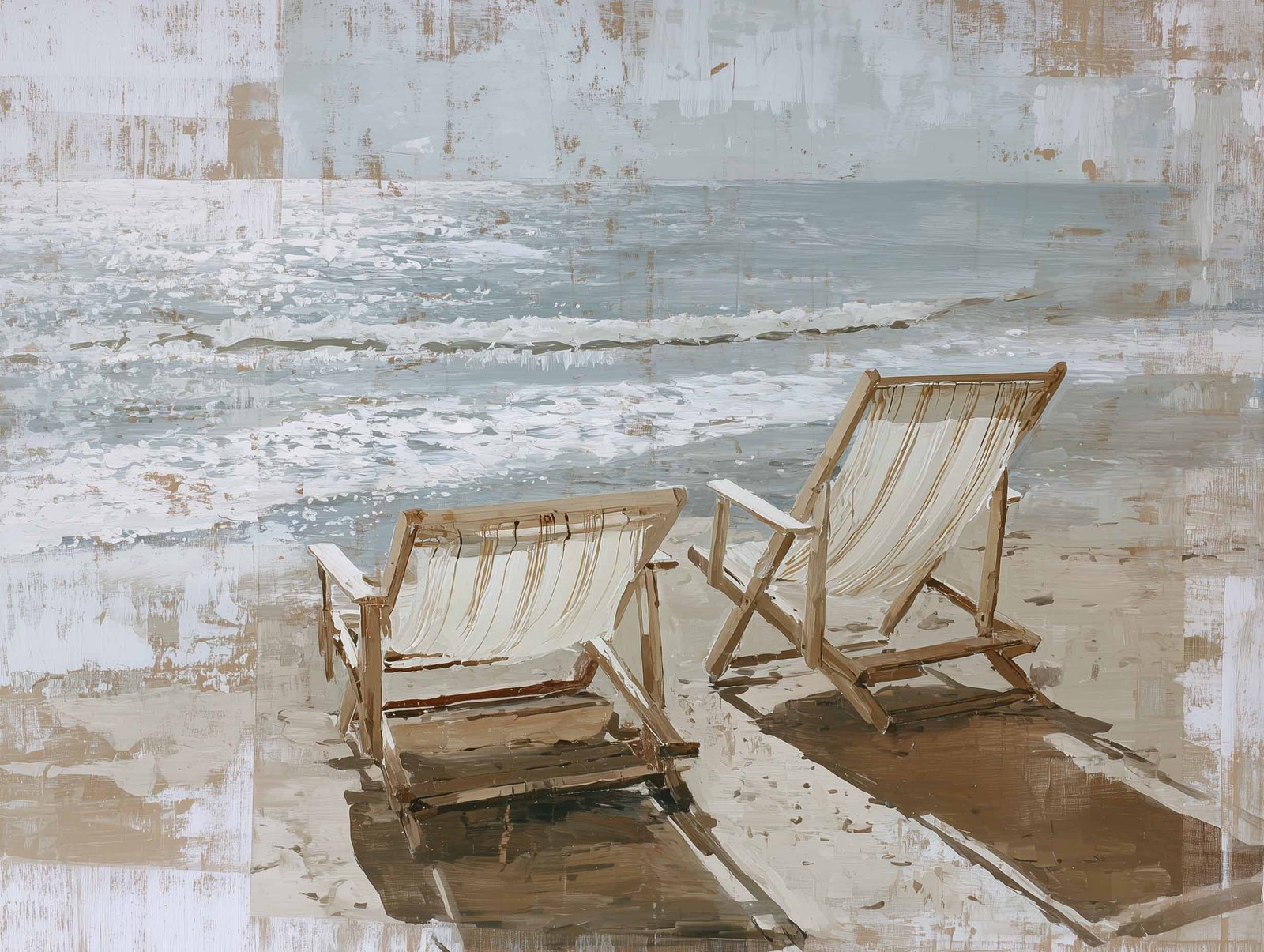 poster of two deck chairs by the beach