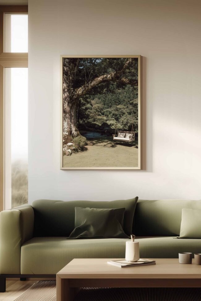 wooden swing beneath mockup