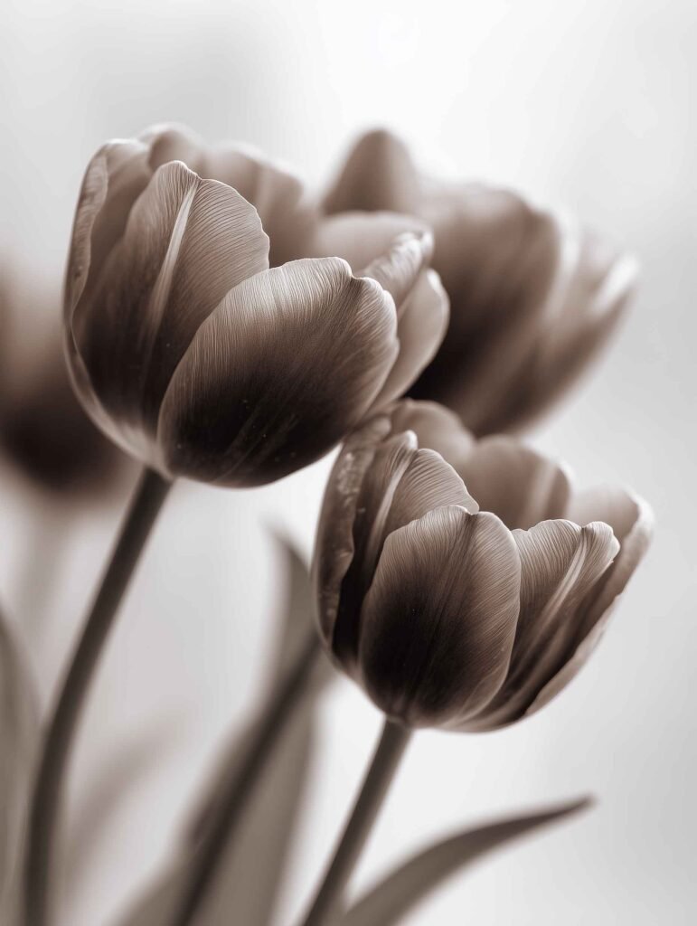 Soft sepia tulip flower study in timeless minimalist style