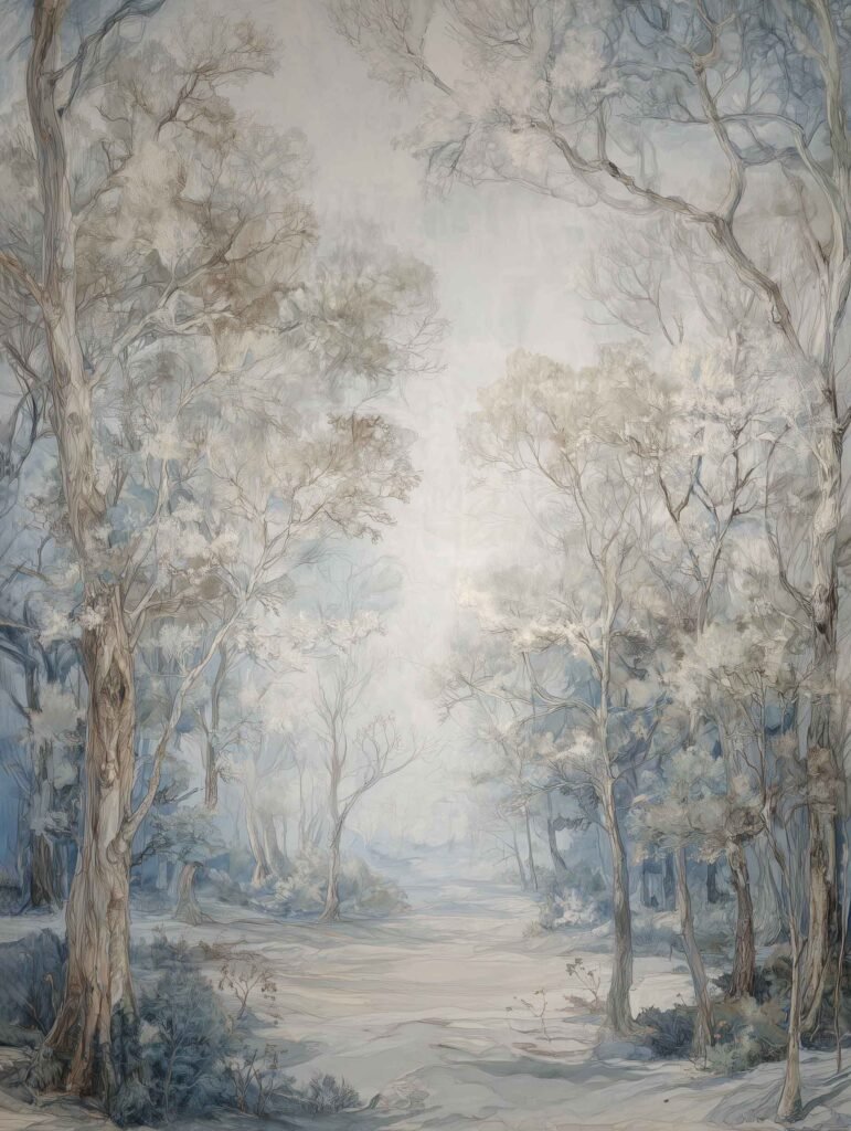 A tranquil winter landscape in muted tones