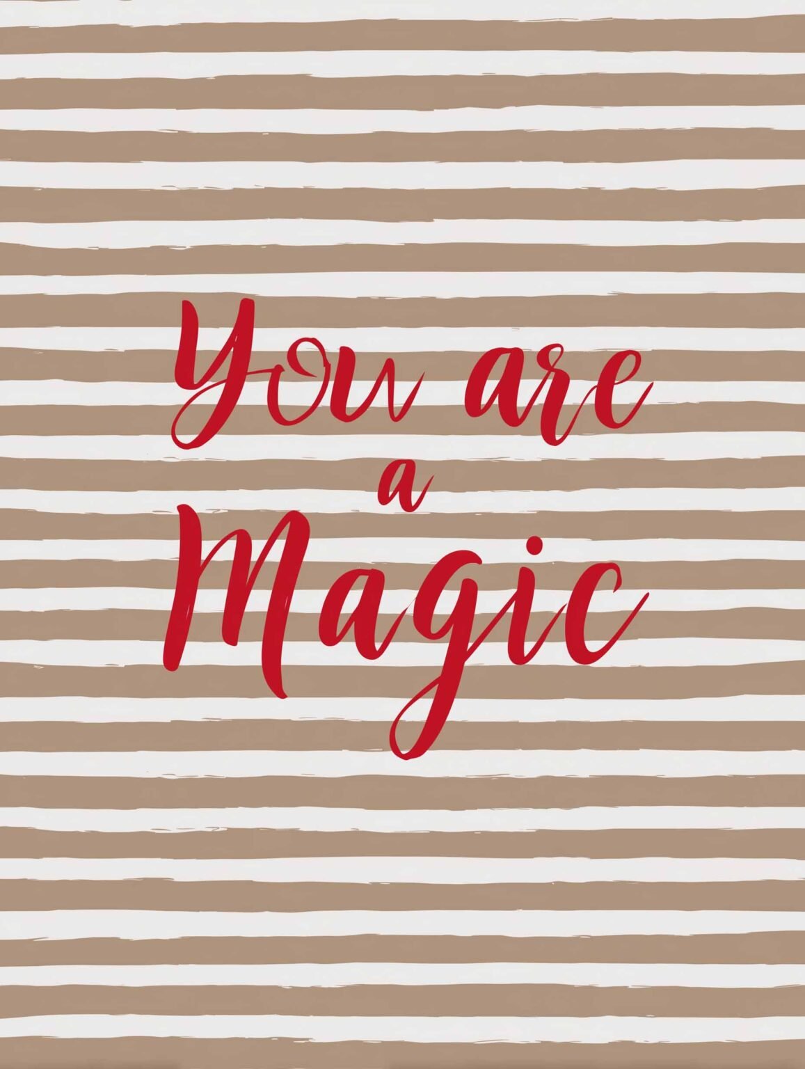 text print in red cursive on beige stripes