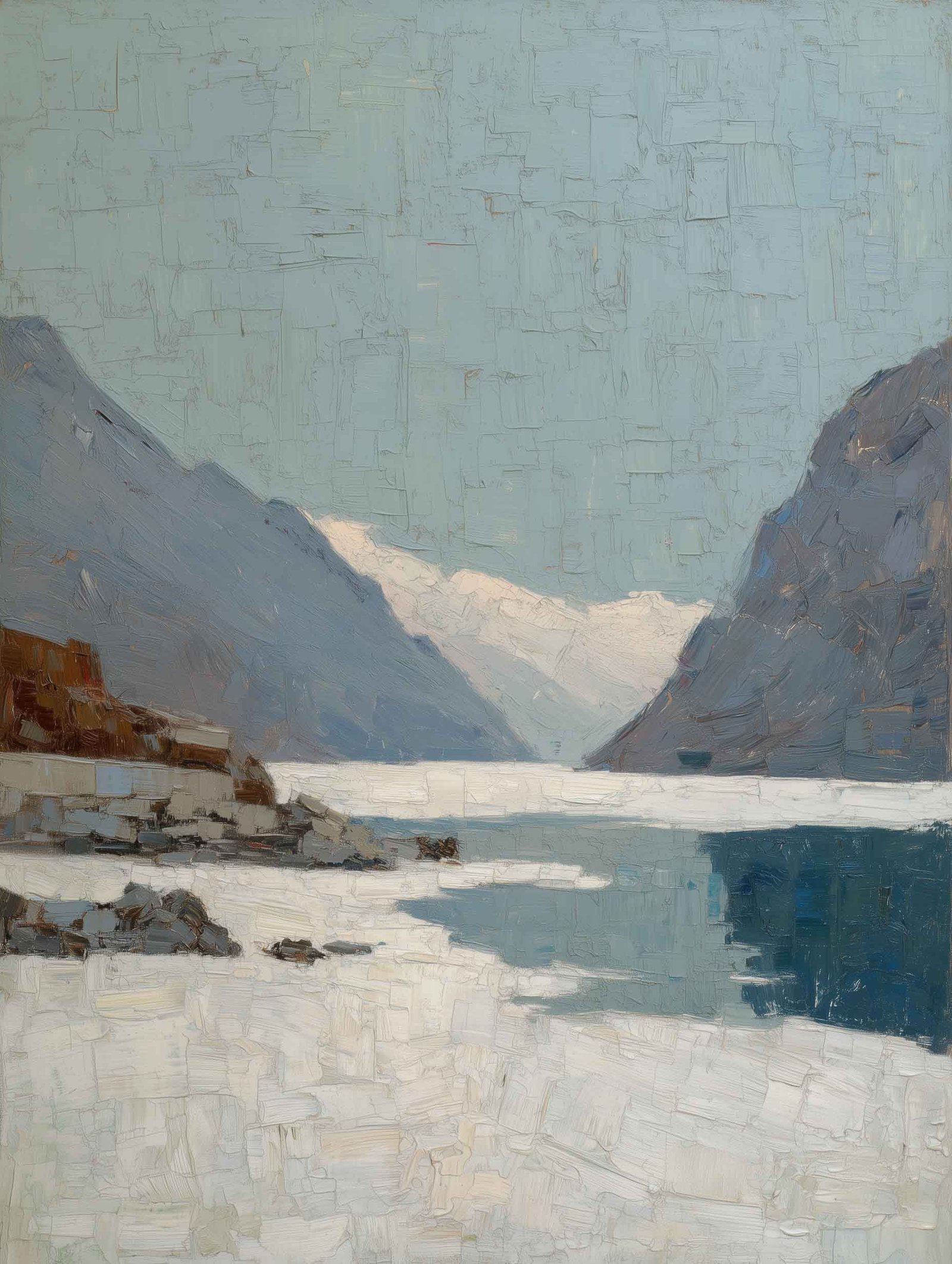Poster of snowy mountains reflected in a calm fjord