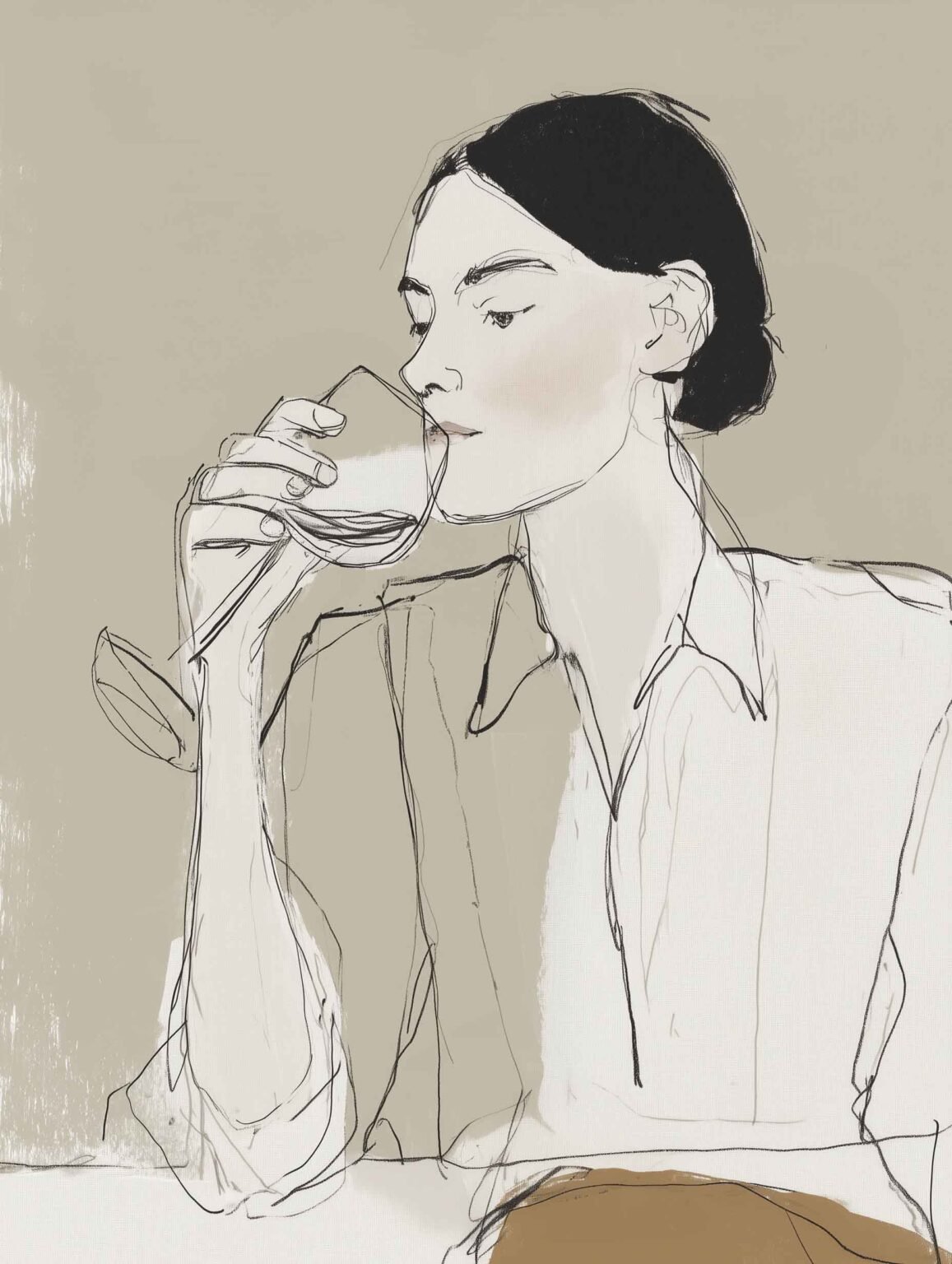 Elegant figurative illustration in warm neutral tones