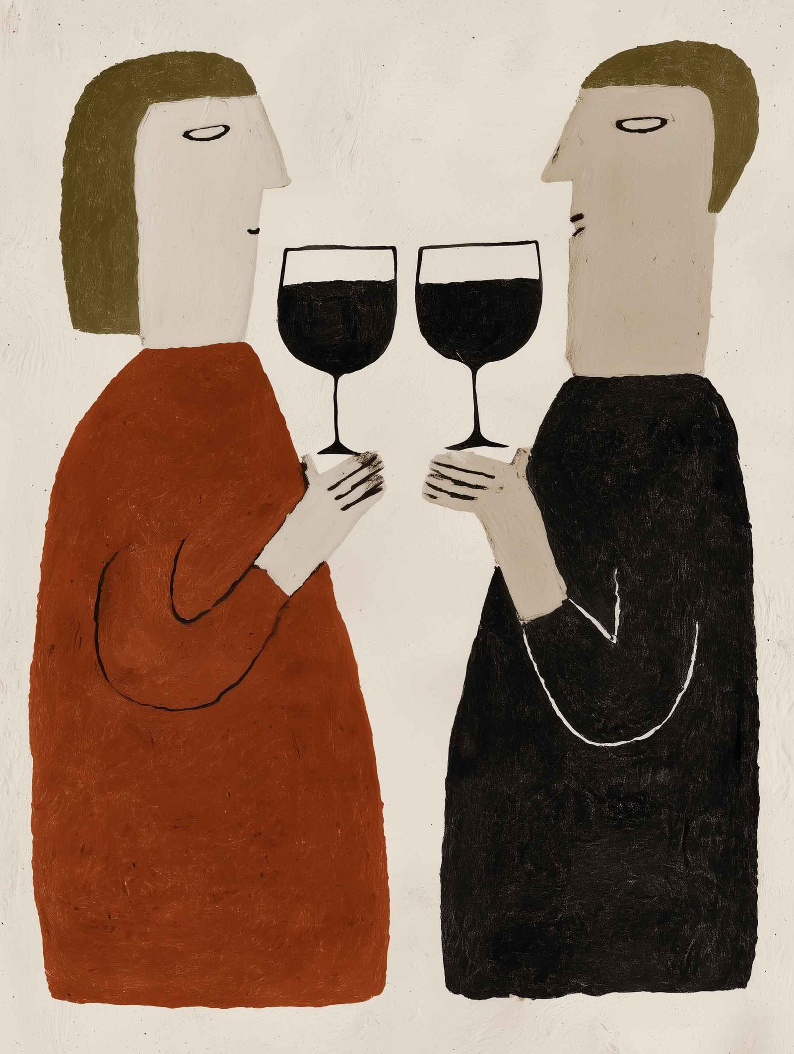 Playful illustration of a toast shared between two